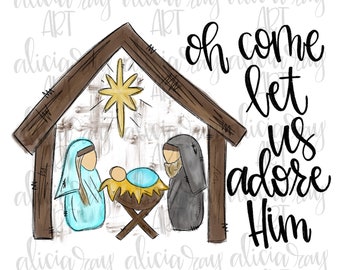 Manger Sublimation Design | Hand Drawn | Christmas PNG Digital Download | Digital Art | Christian Art