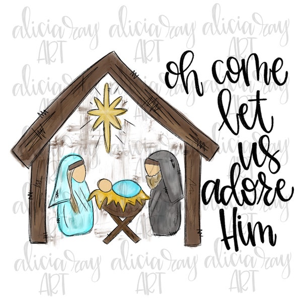 Manger Sublimation Design | Hand Drawn | Christmas PNG Digital Download | Digital Art | Christian Art