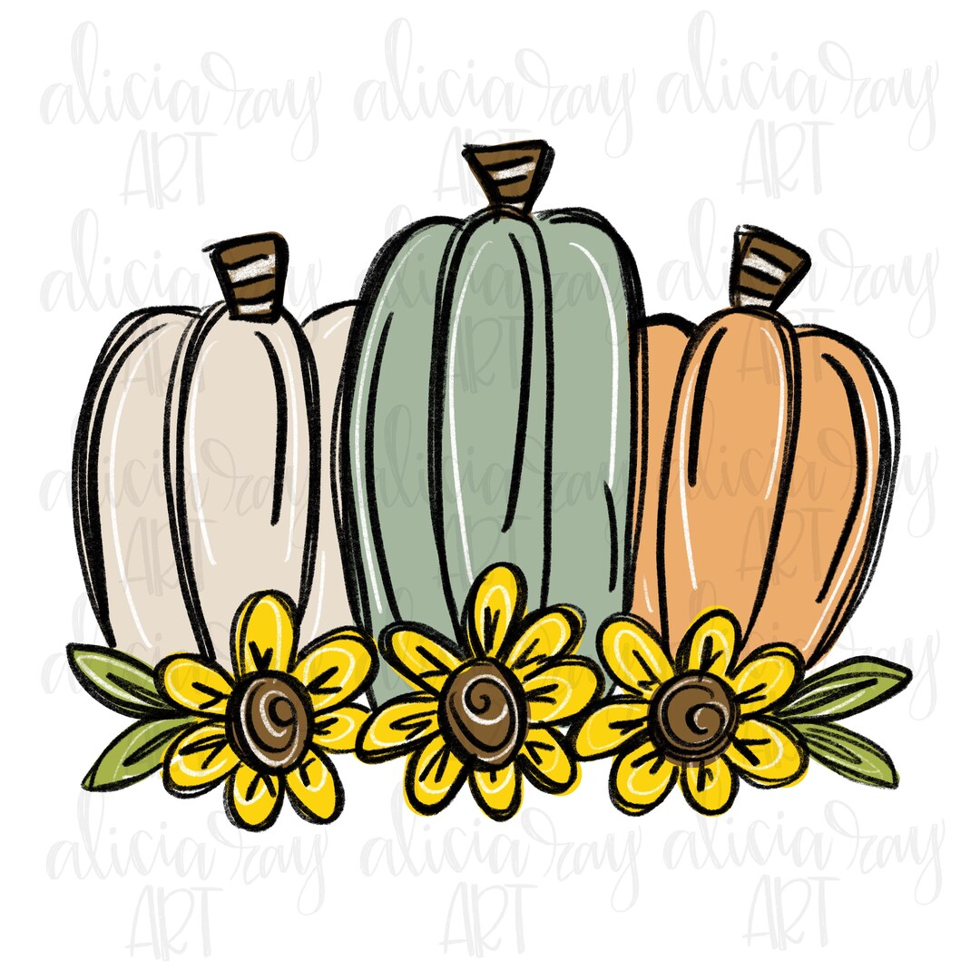 Fall Pumpkin Sunflowers PNG Digital Download | Hand Drawn Sublimation ...