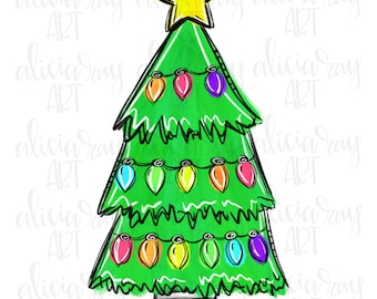 Christmas PNG Design | Hand Drawn Digital Download | Digital Art | Christmas Tree | Colorful | Merry Christmas | Whimsical | T-shirt design