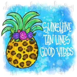 Leopard pineapple with flower crown beach Sublimation PNG Design | Hand Drawn | Summer | Digital Download | Cute Pineapple | Beach Design