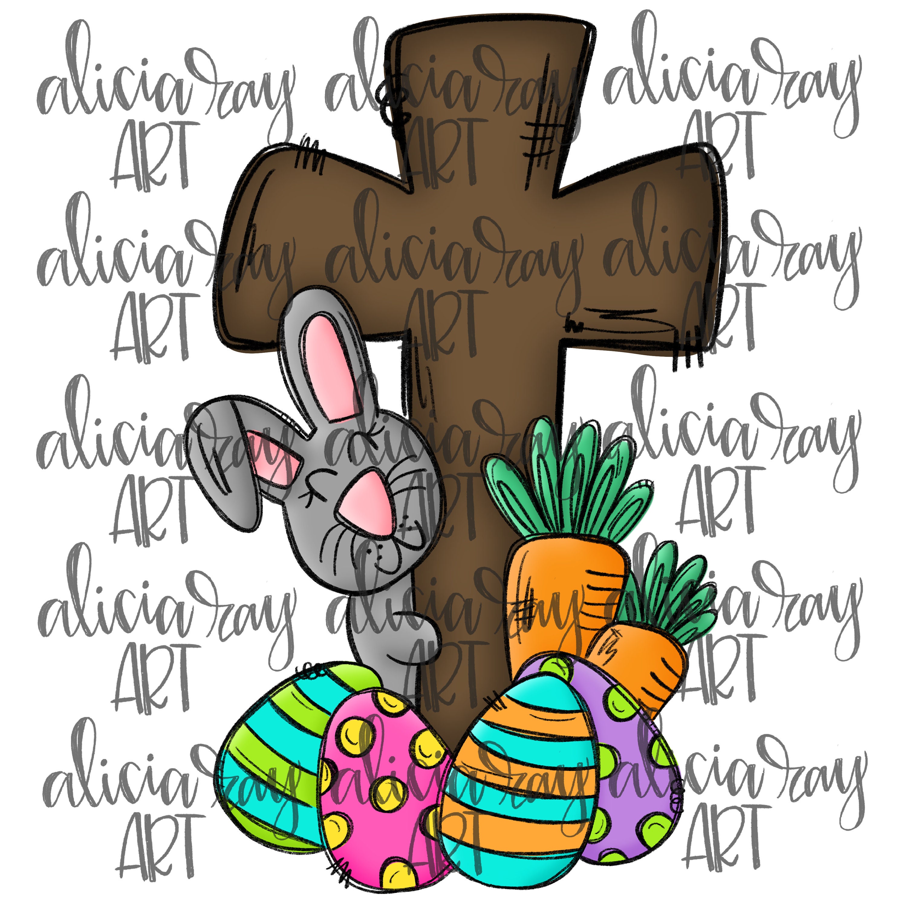 Easter Rabbit Cross Easter Bunny Cross PNG Sublimation Design | Hand Drawn Sublimation PNG ...