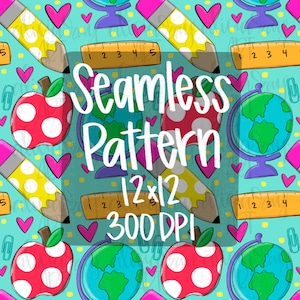 Teacher Seamless File Pattern PNG | Hand Painted | Repeat Pattern | Digital Download | Educator | School | Back to school | Digital Paper