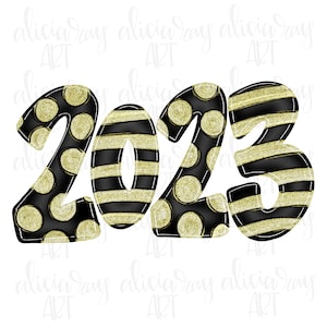 Nieuwjaar Sublimatie Design Digitale Download | Handgetekende afdrukbare kunst | Handgeschilderde PNG-| T-shirt ontwerp | | 2023 Gouden Glitter