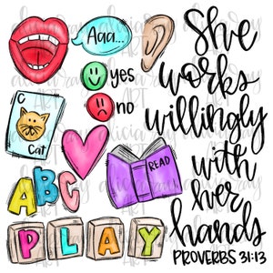 Speech Therapist Sublimation PNG Design | Speech Language Pathologist | Proverbs 31:13 | Hand Drawn Printable Art | SLP | digital