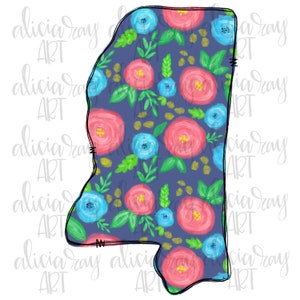 Mississippi Sublimation Design | MS State Floral design | Hand Drawn | Sublimation PNG | Hand painted Digital Art Download |