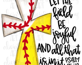 Softball Baseball Digital Design | Hand Drawn | Christian Sublimation PNG Design | Digital File Download | Sports | School Team | Cross