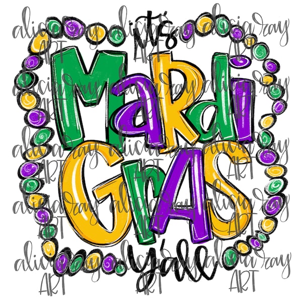 Mardi Gras Sublimation Design Hand Drawn PNG Digital Download | Towel Design | Shirt Design | Watercolor | Fleur De Lis