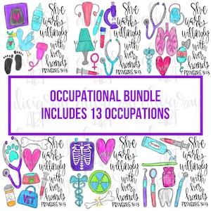 Occupations Bundle Sublimation Design | Hand Drawn Sublimation PNG | Printable Art | nurse | doctor | dental assistant | pharmacist | X-ray