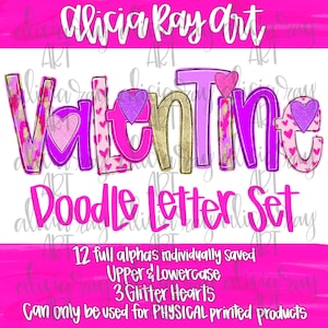 Conjunto de letras del alfabeto dibujadas a mano para el día de San Valentín, descarga digital / Letras dibujadas a mano de la A a la Z / Alfabeto festivo / Día de San Valentín