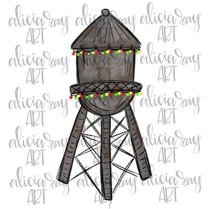 Christmas Sublimation Design | Hand Drawn PNG Digital Download | Christmas Small Town Water Tower | Christmas Shirt Design