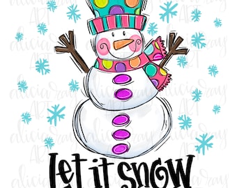 Winter Snowman Sublimation Design Digital Download | Hand Drawn Printable Art | Hand Painted PNG File | Towel Design | T-shirt design | Snow