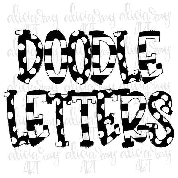 Black Doodle Letters Alphabet | Hand Drawn Alphabet | Alpha Pack Digital Download | Printable Art | School Spirit | Go Team