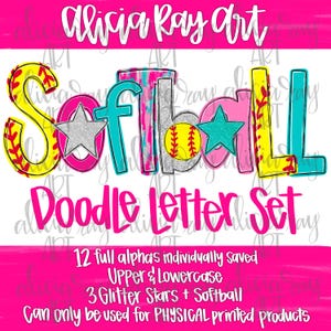 Juego de letras del alfabeto dibujadas a mano de softbol Descarga digital / Letras dibujadas a mano de softbol A-Z / Alfabeto deportivo