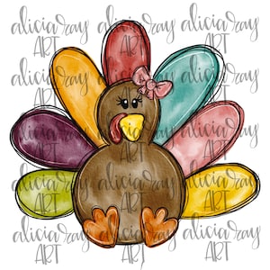 Watercolor Turkey Painted PNG Digital Download | Hand Drawn Sublimation Printable Art | Whimsical | Thanksgiving Sublimation Design | Girl