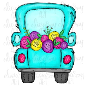 Floral Truck Sublimation PNG Design | Digital Download | Printable Art | Back of truck | Truck with flowers | Spring | Mothers Day