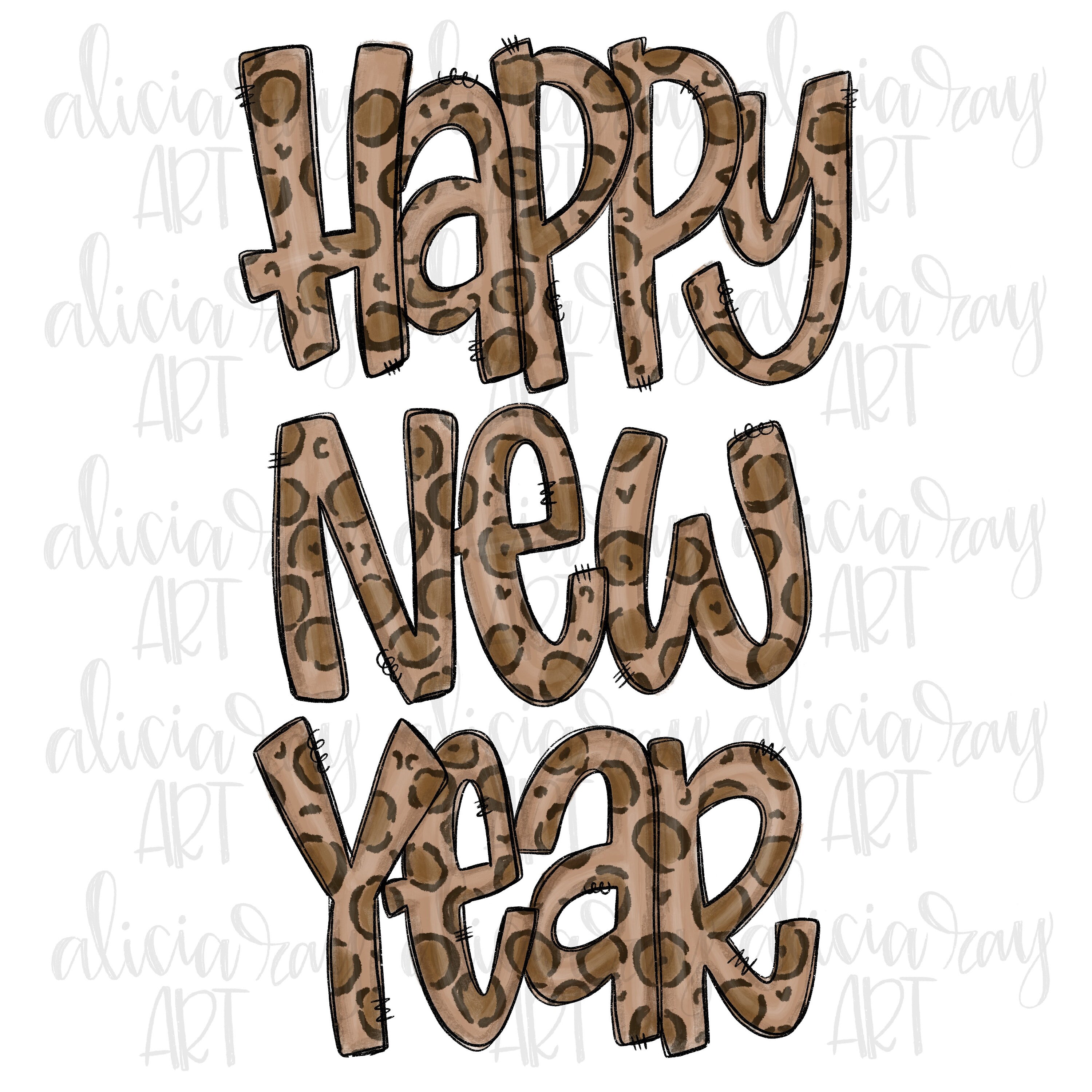 Happy New Year Sublimation Design Handgezeichnet PNG Digital Download  Neujahr Design 2020 Leopard Gepard Silvester