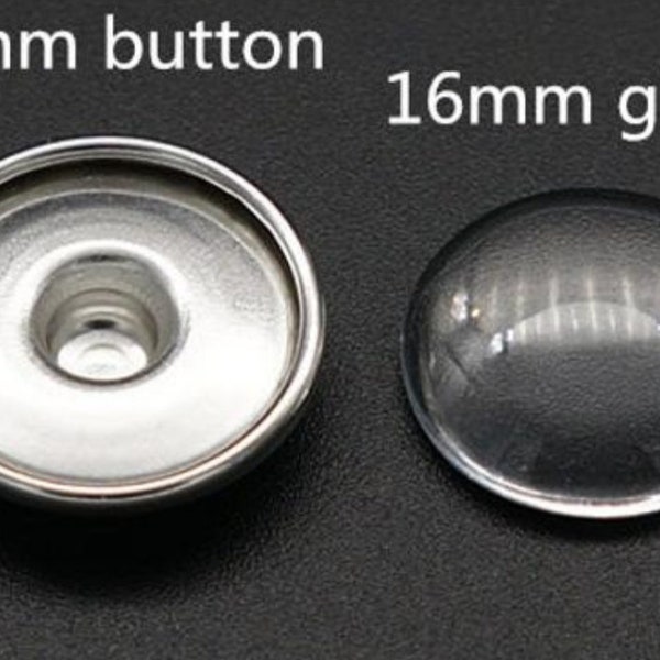 18mm dyi snap button base with 16mm glass cabochon