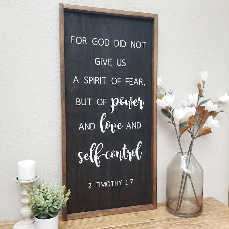 Power Love and Self-Control 2 Timothy 1:7 Scripture Framed Wood Sign Home Decor