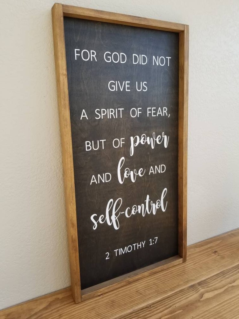Power Love and Self-Control 2 Timothy 1:7 Scripture Framed Wood Sign Home Decor