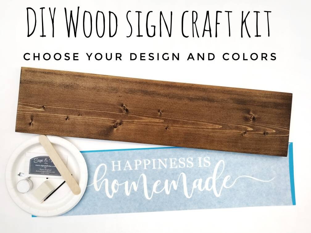 DIY Wood Sign Craft Kit Select your Design Plank Stained Etsy