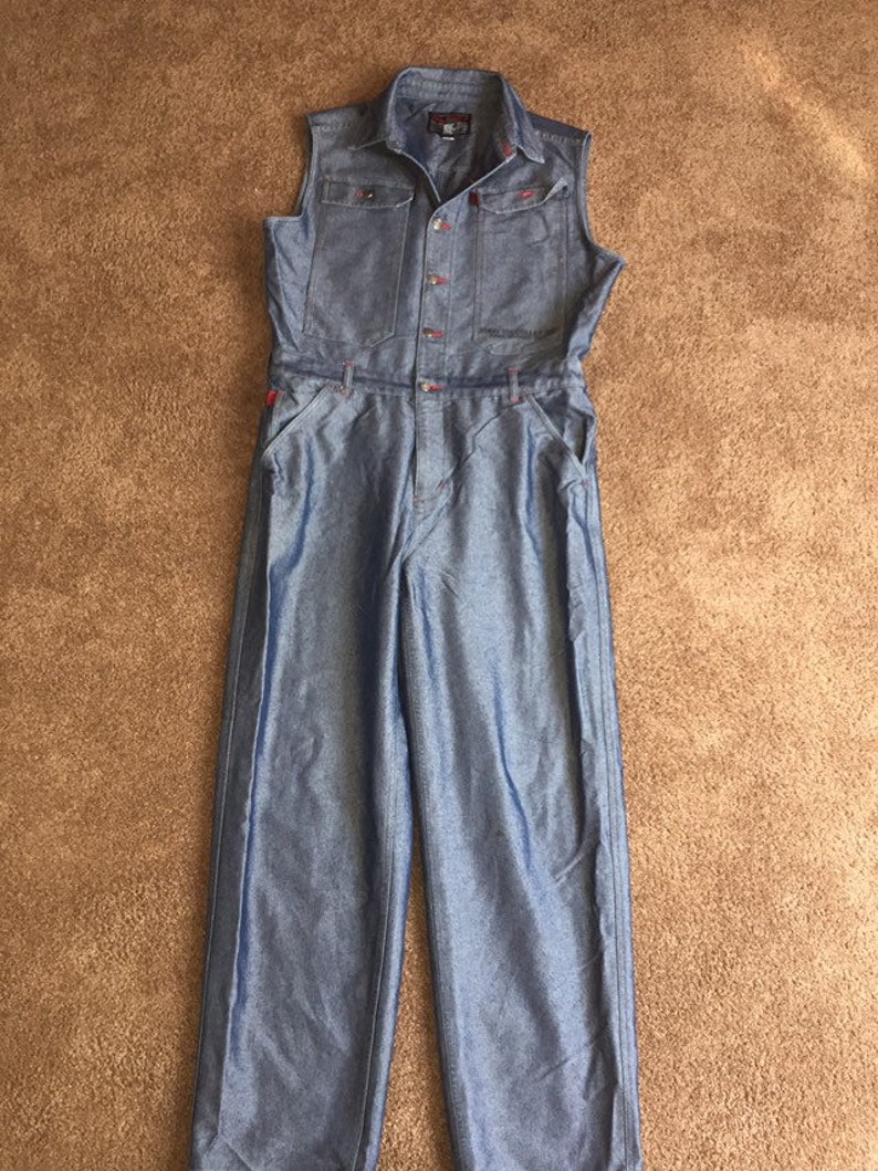 VTG FUBU Waxed Denim Jean Jumpsuit Metallic Blue Daymond John | Etsy