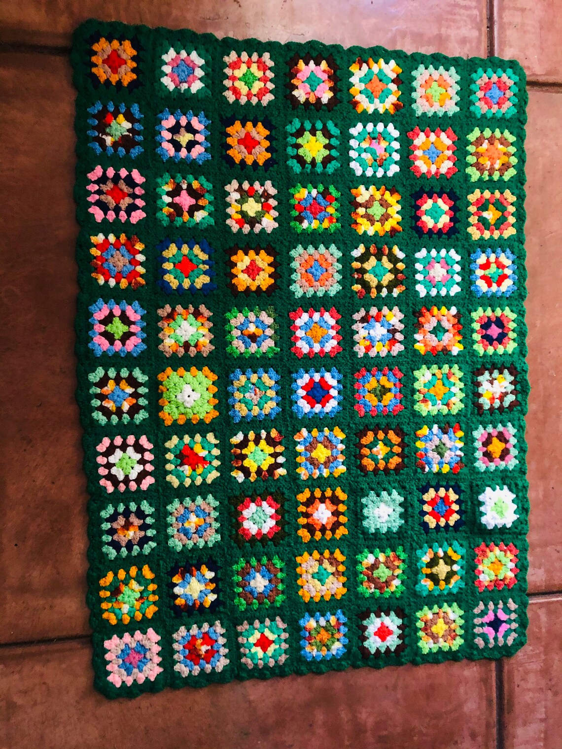 VTG Granny Square Afghan Blanket Throw ROSEANNE Green Etsy
