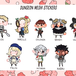 May include: A set of 9 colorful cartoon character stickers with names below each character. The characters are dressed in various outfits and have different hairstyles. The stickers are on a pink background with a pattern of pink flowers.