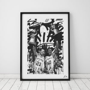 Tim Duncan & David Robinson Art Print Limited Edition Basketball Poster NBA Art Print Gift for Basketball Fans San Antonio Spurs Art
