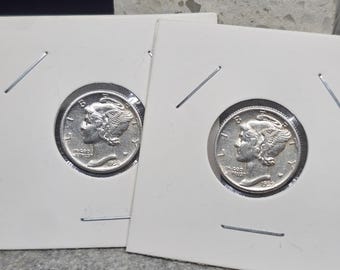 Silver Mercury Dimes X2 [P] 1938, 1939