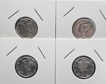 Silver Mercury Dimes X4 [P] 1936,1937,1938,1939