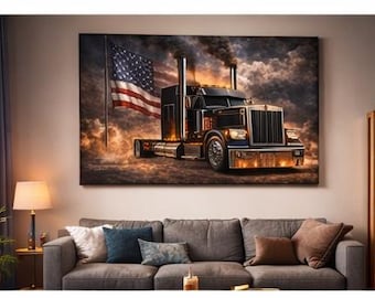 Impression de camion Peterbilt, semi-fumée noire, art du garage de l'homme des cavernes (téléchargement numérique)