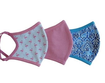 3 pack Flamingo Face Mask - Face Mask Pack | Tropical Face Mask | Tropical Vacation | Travel Face Mask | Reusable Face Mask