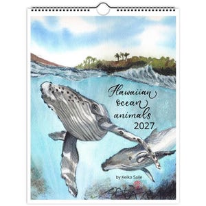 Hawaiian Ocean animals wall calendar 2027, US & Canada edition, 8.5x11", watercolor art image 5