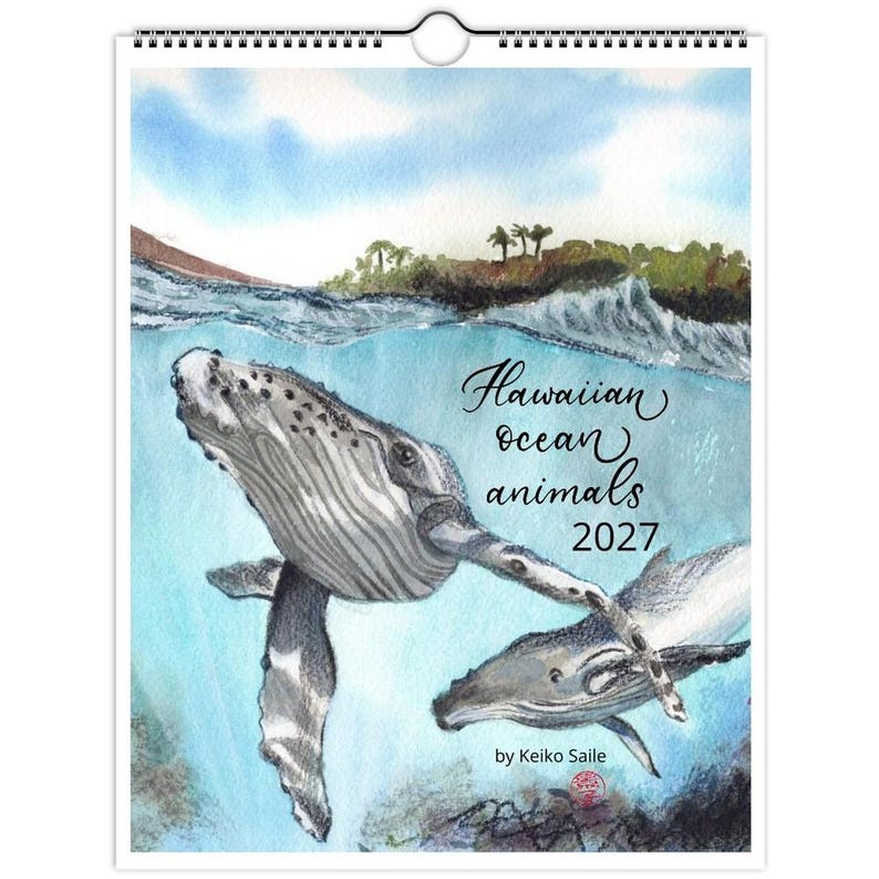Hawaiian Ocean animals wall calendar 2027, US & Canada edition, 8.5x11", watercolor art image 5