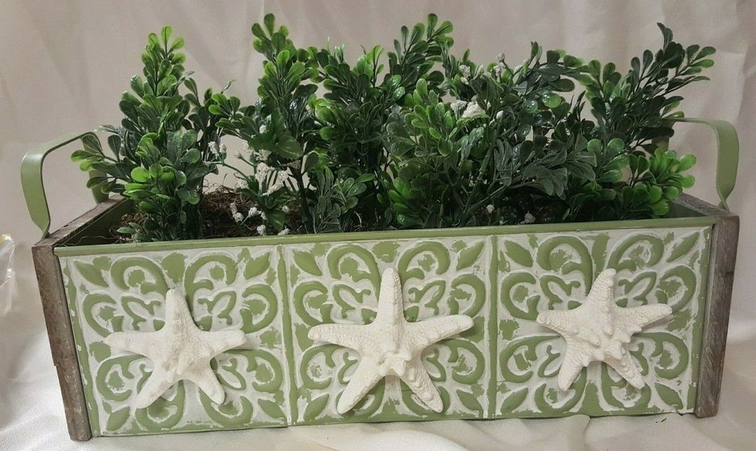 Rectangular Distressed Metal & Wood Planter Starfish Decor Etsy