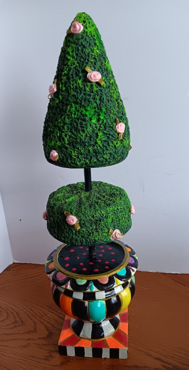 Whimsical Hand Painted Topiary W/ Silk Roses in Colorful Urn - Etsy