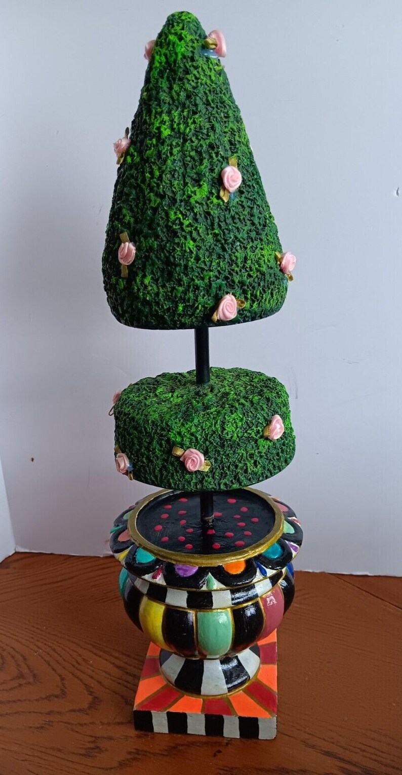 Whimsical Hand Painted Topiary W/ Silk Roses in Colorful Urn - Etsy