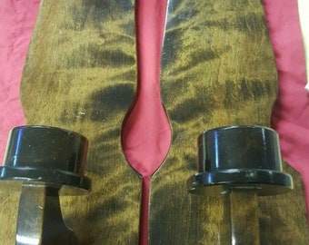 Pair Of Large Vintage Wooden Walnut? Wall Sconces Candle Holders Amish Made 18"