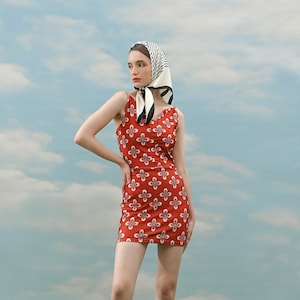 Vintage Swimsuit, One Piece Swimsuit, 1960s Swimsuit, Retro Swim dress with Geometric Floral Prints, Retro Swimsuit