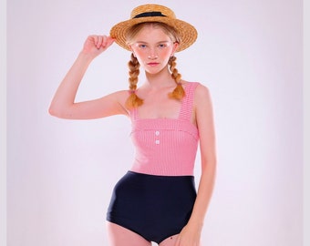 Vintage Swimsuit, One Piece Swimsuit, 1950s Swimsuit, Gingham Swimsuit, Red Swimsuit, Vintage Bathing Suit, Retro Swimsuit