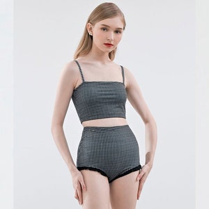 Vintage Swimsuit, Two Piece Swimsuit, 1950s Swimsuit, Gingham Swimsuit Black and White, Retro Swimsuit, High Waisted Swimsuit