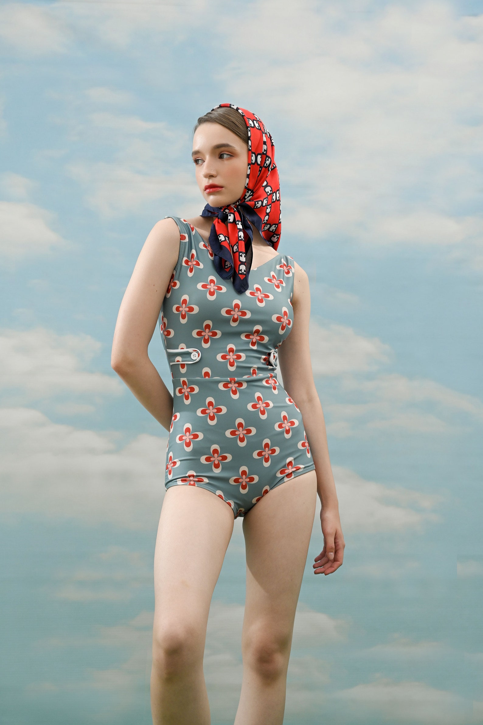 1960s-one-piece-swimsuit-geometric-floral-print-retro-bathing-suit-etsy
