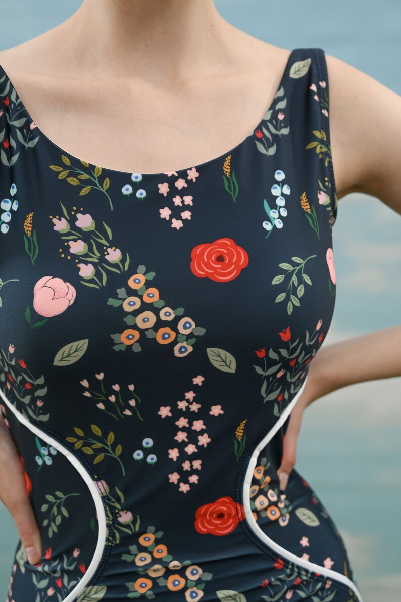 Vintage 1960s Floral One Piece Swimsuit, Navy Retro Bathing Suit - Etsy