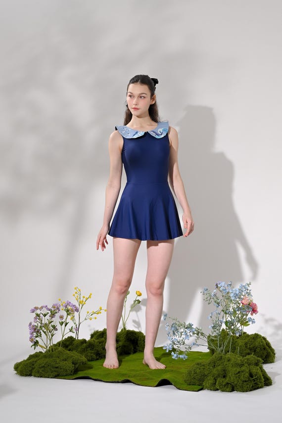 Vintage Style Swim Dress, Whale Peter Pan Collar, 1960s Retro Swimsuit -  Etsy New Zealand