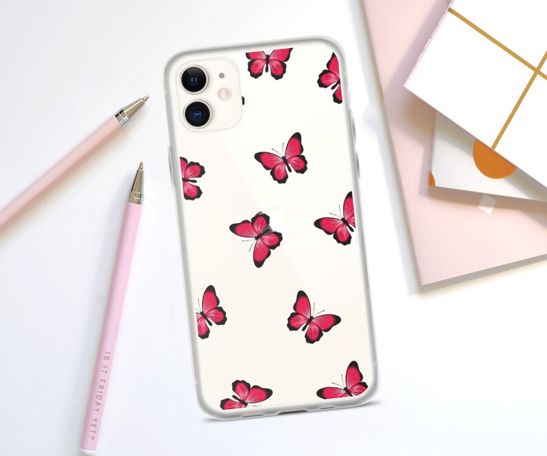Clear Pink Butterfly Iphone Cases Iphone 14 Case Iphone 12 Etsy