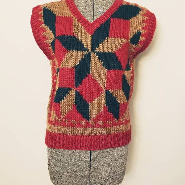 80's Red Abstract Print Sweater Vest main image 0
