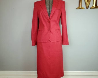 Vintage 80s Gilmor Red Women's Suit / Skirt and Blazer Set (Vintage Size 11/12)