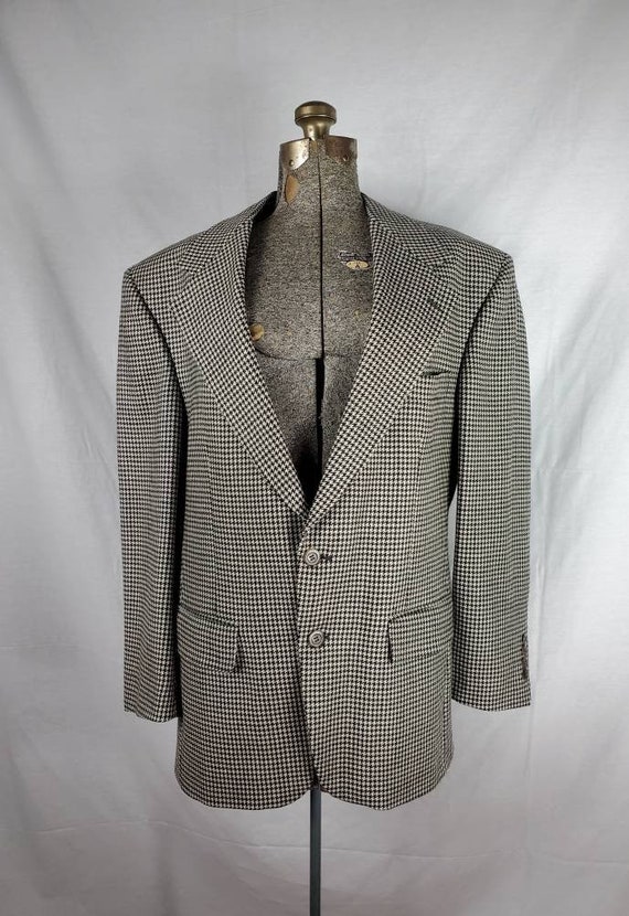 Vintage 80s Black, White and Tan Houndstooth Wool 