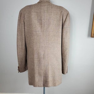 Vintage 90s Hart Schaffner & Marx Brown Plaid Tweed Sport Coat with Woven Leather Buttons image 3